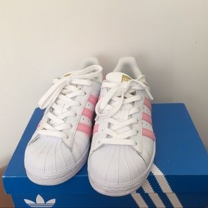 Adidas superstar shoes pink and white